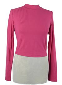 Dámské fuchsiové žebrované crop triko Primark 