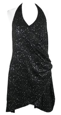 Dámské černo-stříbrné vzorované šaty s řasením Shein 