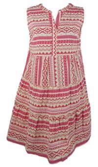 Dámské růžovo-bílé vzorované plátěné šaty Up2Fashion 