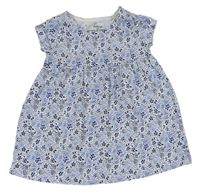 Bílo-modré bavlněné šaty s puntíky a kytičkami F&F