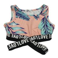 Světlerůžový sportovní crop top s listy Shein