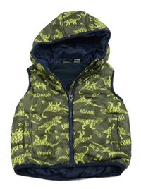 Khaki šusťáková zatepená vesta s dinosaury a kapucí zn. Lupilu