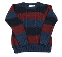 Tmavomodro-vínový pruhovaný svetr Minoti