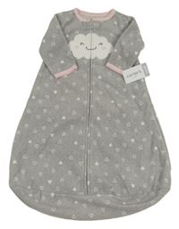 Nové- Šedý fleecový spací pytel se srdíčky a mráčkem Carter's