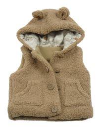 Hnědá huňatá zateplená vesta s kapucí s oušky George