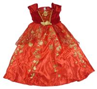 Kostým- červené sametovo/saténové šaty s kytičkami a broží George