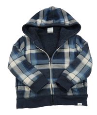 Tmavomodro-bílá kostkovaná zateplená propínací mikina s kapucí GAP