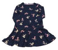 Tmavomodré puntíkaté teplákové šaty s jednorožci Dopodopo