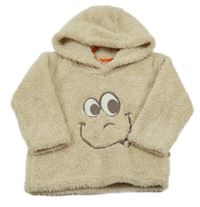 Béžová chlupatá mikina se smajlíkem a kapucí Ergee