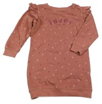 Starorůžové květinové teplákové šaty s nápisem Topolino