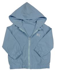 Světlemodrá šusťáková bunda s písmeny a kapucí Shein