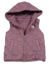 Fialová květinová šusťáková zateplená vesta s nášivkou a kapucí Dunnes