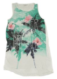 Bílo-mintový top s květinami a palmami Y.F.K.