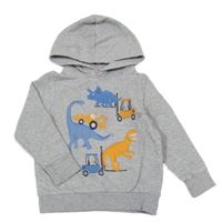 Šedá melírovaná mikina s dinosaury a kapucí C&A