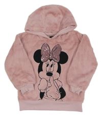 Růžová chlupatá mikina s Minnie a kapucí 