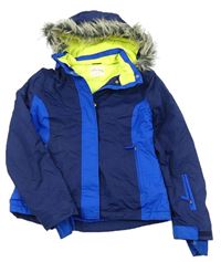 Modrá šusťáková zimní lyžařská bunda s kapucí 