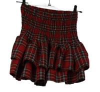 Dámská červeno-barevná kostkovaná vrstvená sukně 