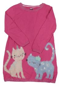 Růžové svetrové šaty s kočkami
