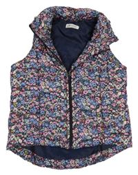 Tmavomodro-barevná květovaná šusťáková zateplená vesta zn. H&M