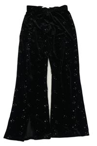 Černé sametové flare kalhoty s hvězdičkami M&S
