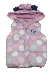 Lila puntíkatá šusťáková zateplená vesta s Minnie a kapucí Disney