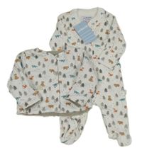 Nové - 2set - Bílá propínací oboustranná mikina overal Jojo Maman Bébé