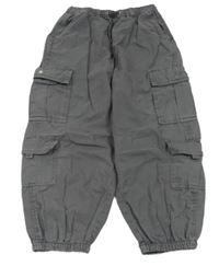 Tmavošedé plátěné wide leg cargo cuff kalhoty Next