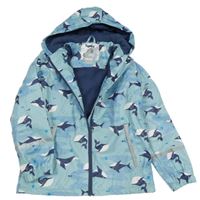 Světlemodrá nepromokavá jarní bunda s velrybami a kapucí Lupilu