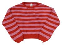 Červeno-růžový pruhovaný oversize svetr C&A