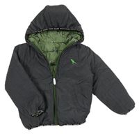 Tmavošedá šusťáková zimní oboustranná bunda s dinem a kapucí Nutmeg