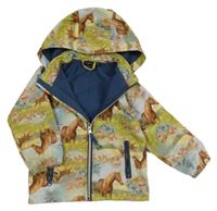 Zeleno-světlemodrá softshellová bunda s koňmi a kapucí Name it