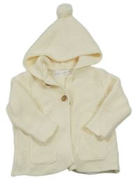 Smetanový propínací svetr s kapucí s bambulí ZARA