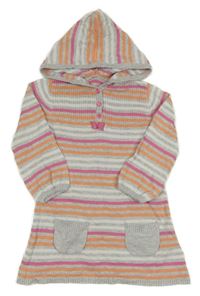 Šedo-růžovo-oranžové pruhované pletené šaty s kapucí George