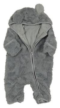Šedá chlupatá podšitá kombinéza s kapucí So Cute