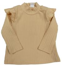 Meruňkové žebrované triko s volánky a stojáčkem 