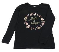 Černé triko s ptáčky a květy Dopodopo