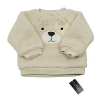 Nové - smetanová huňatá podšitá mikina s čumákem St. Bernard