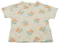 Smetanové tričko s kytičkami Kiabi