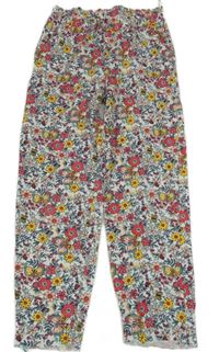 Bílo-barevné květované lehké teplákové kalhoty C&A