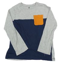 Šedo-tmavomodré triko s kapsičkou H&M