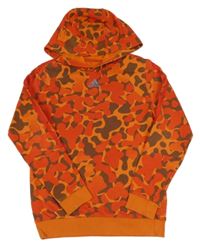 Oranžovo-hnědá vzorovaná mikina s logem a kapucí Adidas