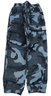 Tmavomodro-šedomodré army cuff kalhoty s kapsami