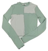 Mintovo-bílé žebrované crop triko H&M