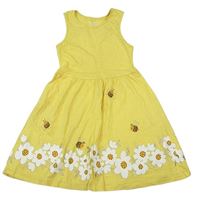 Žluté bavlněné šaty s kytičkami a včelkami C&A