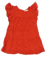 Červené plátěné šaty s dirkovaným vzorem Zara