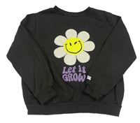 Tmavošedá oversize s květem a flitry H&M