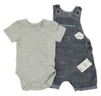 2set - Tmavomodré riflové laclové kraťasy + šedé body George