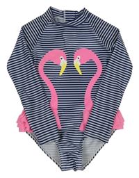 Tmavomodro-bílé pruhované UV body s plameňáky Primark