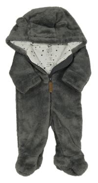 Tmavošedá kožešinová podšitá kombinéza s kapucí F&F