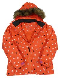 Červená šusťáková zimní bunda s hvězdičkami a odepínací kapucí McKinley